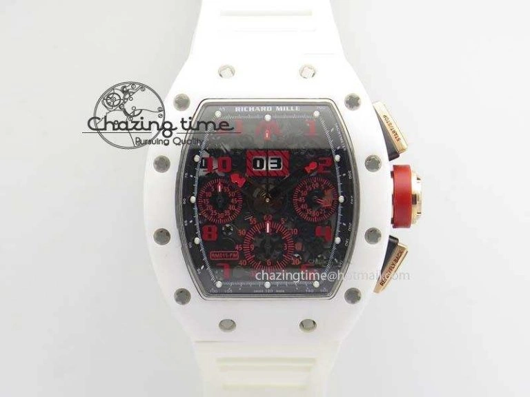 RM011 Felipe Massa White Ceramic RG RMF Red Crown On White Rubber Strap A SmartChoice 9550