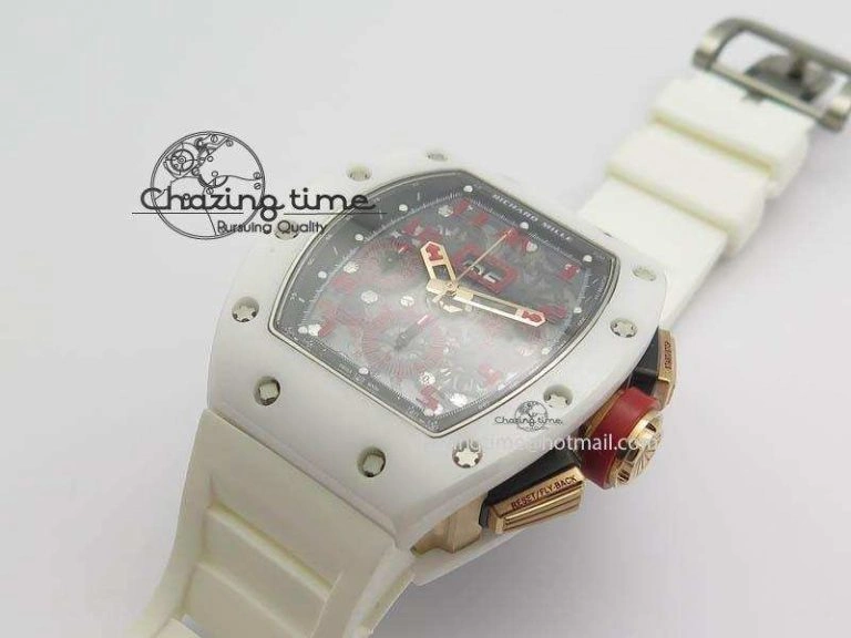 RM011 Felipe Massa White Ceramic RG RMF Red Crown On White Rubber Strap A SmartChoice 9550