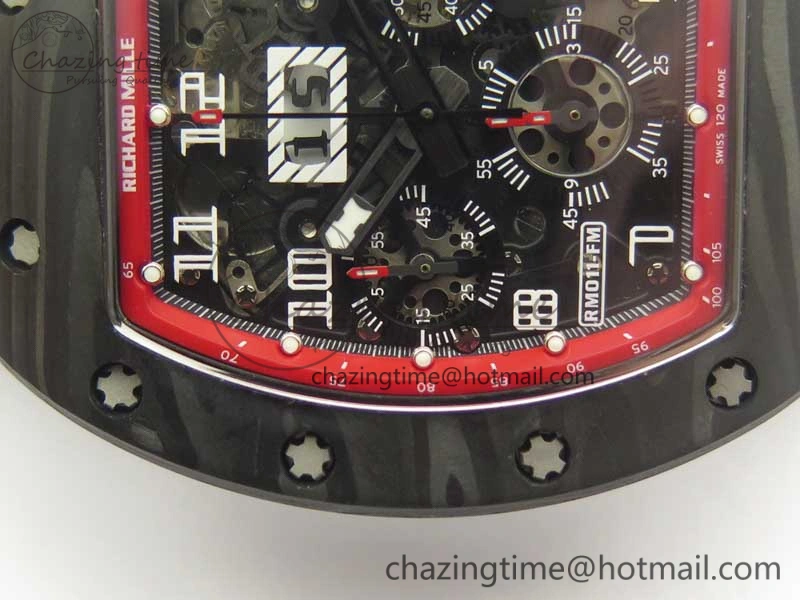 TimelessDesign RM011 NTPT Carbon Chrono KVF 1:1 Best Edition Crystal Skeleton Dial Red Inner Bezel On Black Rubber Strap A 9481