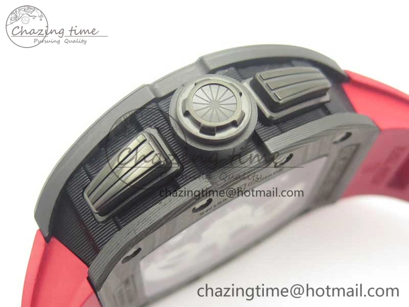 RM011 NTPT Carbon Chrono KVF 1:1 Best Edition Crystal Skeleton Dial Red Inner Bezel On Red Rubber Strap A Upgraded 9480