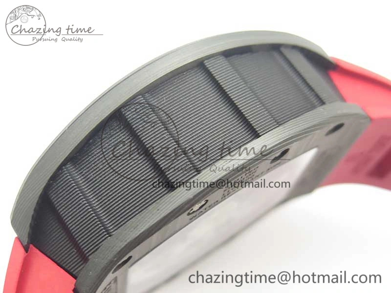 RM011 NTPT Carbon Chrono KVF 1:1 Best Edition Crystal Skeleton Dial Red Inner Bezel On Red Rubber Strap A Upgraded 9480