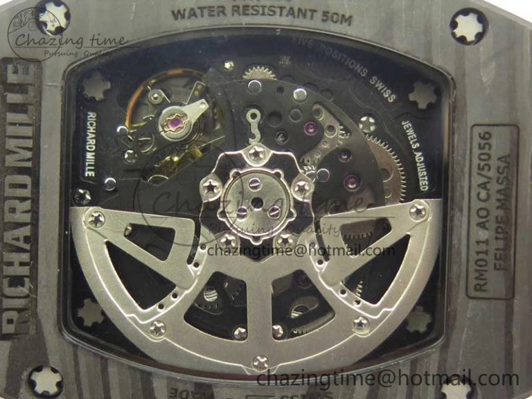 RM011 NTPT Carbon Chrono KVF 1:1 Best Edition Crystal Skeleton Dial Red Inner Bezel On Red Rubber Strap A Upgraded 9480