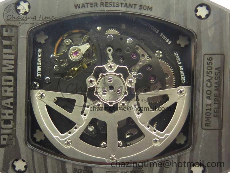 RM011 NTPT Carbon Chrono KVF 1:1 Best Edition Crystal Skeleton Dial Red Inner Bezel On Red Rubber Strap A Upgraded 9480