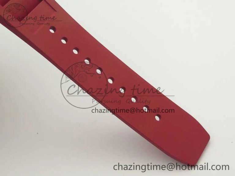 RM011 NTPT Carbon Chrono KVF 1:1 Best Edition Crystal Skeleton Dial Red Inner Bezel On Red Rubber Strap A Upgraded 9480