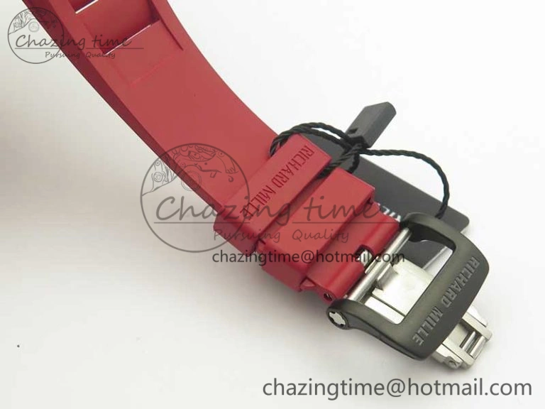 RM011 NTPT Carbon Chrono KVF 1:1 Best Edition Crystal Skeleton Dial Red Inner Bezel On Red Rubber Strap A Upgraded 9480