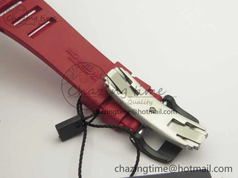 RM011 NTPT Carbon Chrono KVF 1:1 Best Edition Crystal Skeleton Dial Red Inner Bezel On Red Rubber Strap A Upgraded 9480