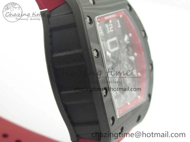 RM011 NTPT Carbon Chrono KVF 1:1 Best Edition Crystal Skeleton Dial Red Inner Bezel On Red Rubber Strap A Upgraded 9480