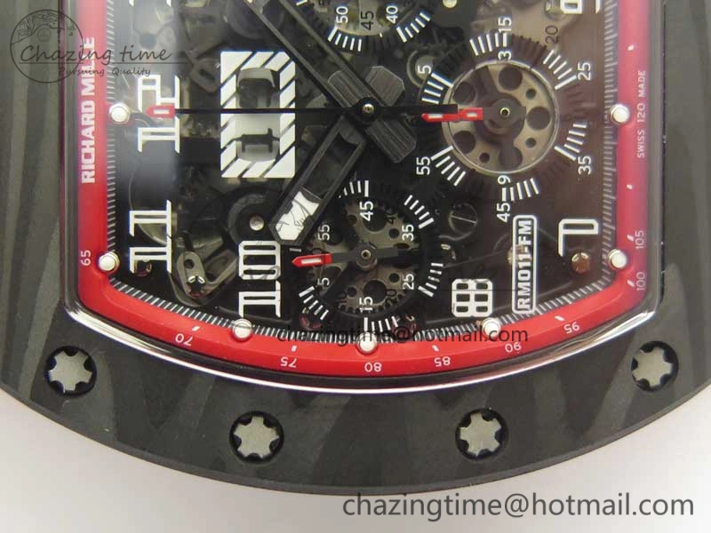 RM011 NTPT Carbon Chrono KVF 1:1 Best Edition Crystal Skeleton Dial Red Inner Bezel On Red Rubber Strap A Upgraded 9480