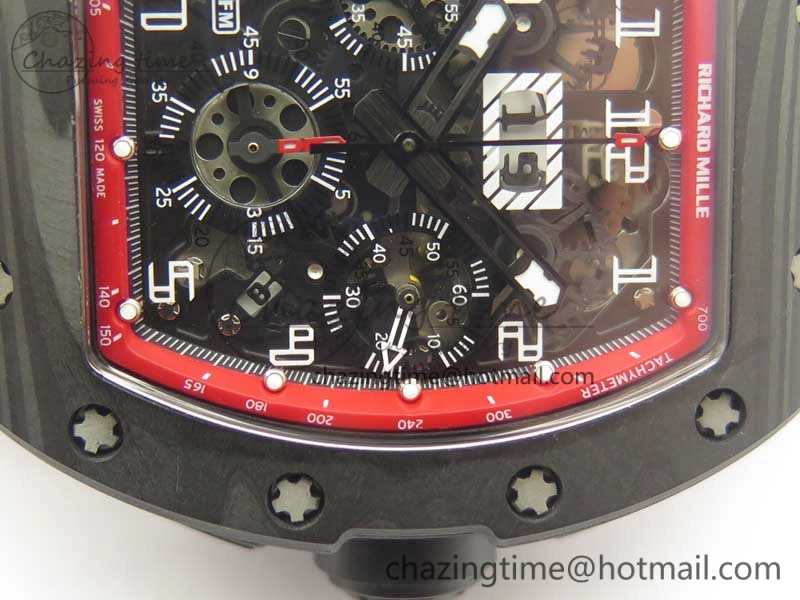 RM011 NTPT Carbon Chrono KVF 1:1 Best Edition Crystal Skeleton Dial Red Inner Bezel On Red Rubber Strap A Upgraded 9480