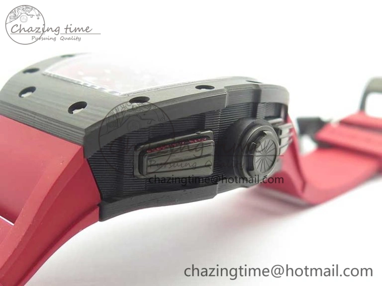 RM011 NTPT Carbon Chrono KVF 1:1 Best Edition Crystal Skeleton Dial Red Inner Bezel On Red Rubber Strap A Upgraded 9480