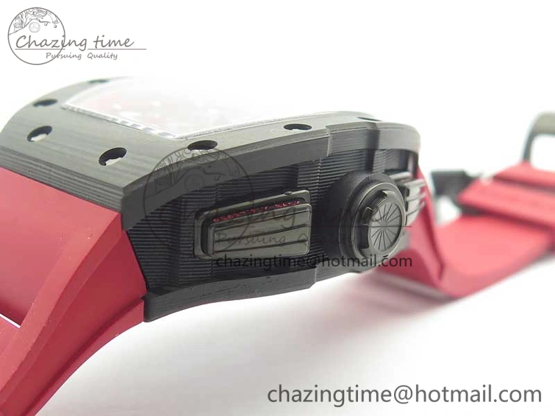RM011 NTPT Carbon Chrono KVF 1:1 Best Edition Crystal Skeleton Dial Red Inner Bezel On Red Rubber Strap A Upgraded 9480