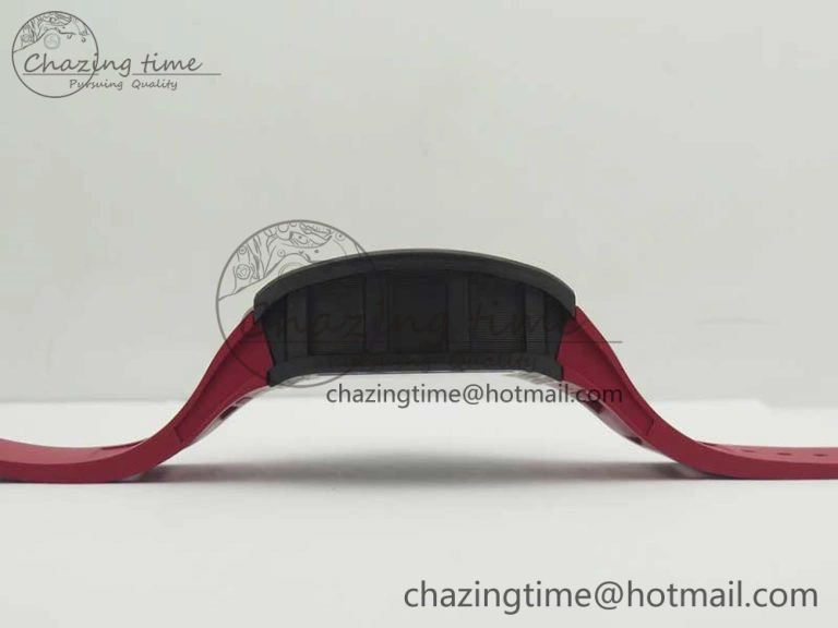 RM011 NTPT Carbon Chrono KVF 1:1 Best Edition Crystal Skeleton Dial Red Inner Bezel On Red Rubber Strap A Upgraded 9480