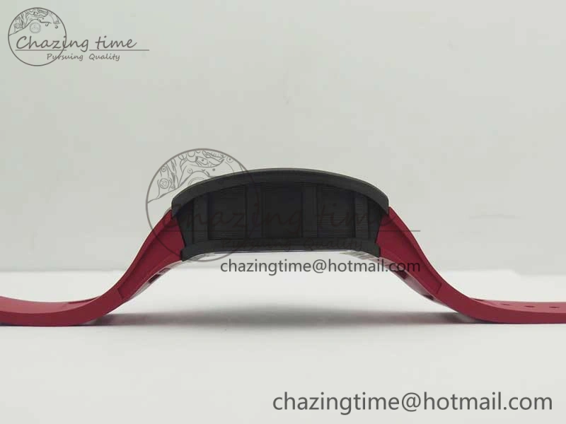 RM011 NTPT Carbon Chrono KVF 1:1 Best Edition Crystal Skeleton Dial Red Inner Bezel On Red Rubber Strap A Upgraded 9480