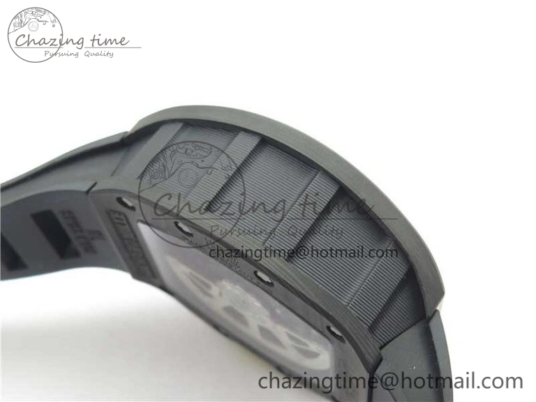 FastDry RM011 NTPT Carbon Chrono KVF 1:1 Best Edition Crystal Skeleton Dial Yellow Inner Bezel on Black Rubber Strap A 9399