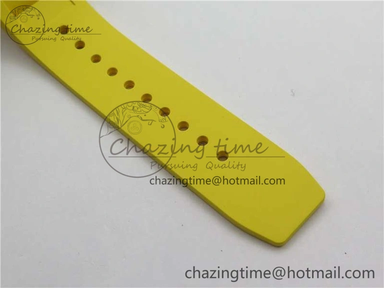 WeatherProof RM011 NTPT Carbon Chrono KVF 1:1 Best Edition Crystal Skeleton Dial Yellow Inner Bezel on Yellow Rubber Strap A 9401