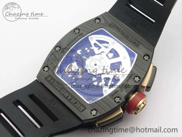 EasyMatch RM011 NTPT Lotus F1 Team Carbon Chrono KVF 1:1 Best Edition Skeleton Dial Blue On Rubber Strap A 9545