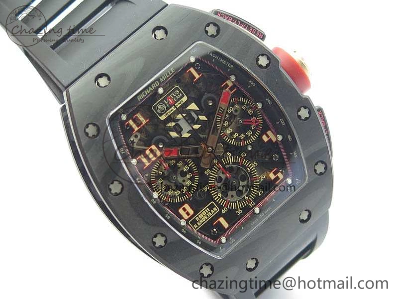 EasyMatch RM011 NTPT Lotus F1 Team Carbon Chrono KVF 1:1 Best Edition Skeleton Dial Blue On Rubber Strap A 9545