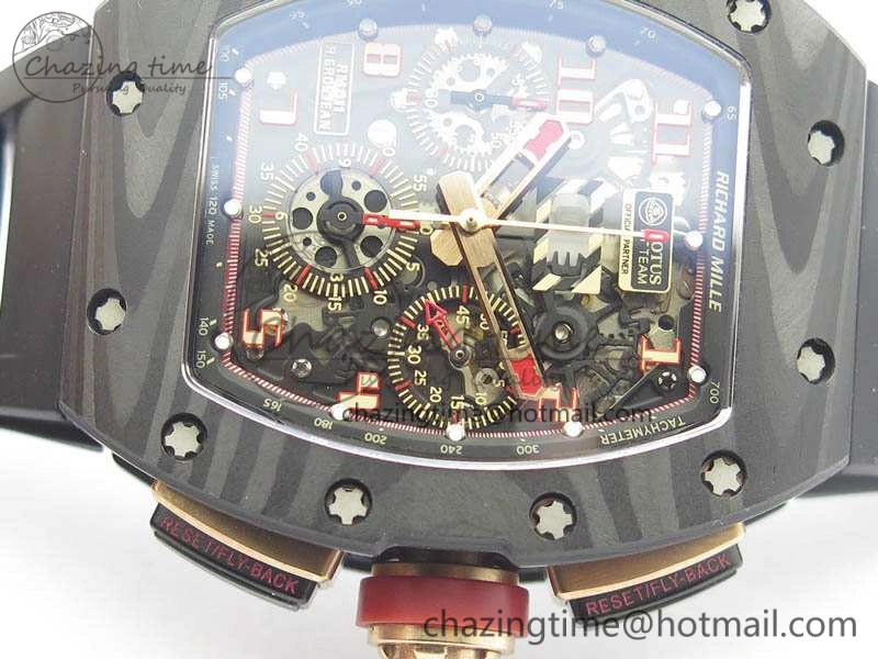 EasyMatch RM011 NTPT Lotus F1 Team Carbon Chrono KVF 1:1 Best Edition Skeleton Dial Blue On Rubber Strap A 9545