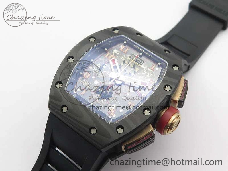 EasyMatch RM011 NTPT Lotus F1 Team Carbon Chrono KVF 1:1 Best Edition Skeleton Dial Blue On Rubber Strap A 9545