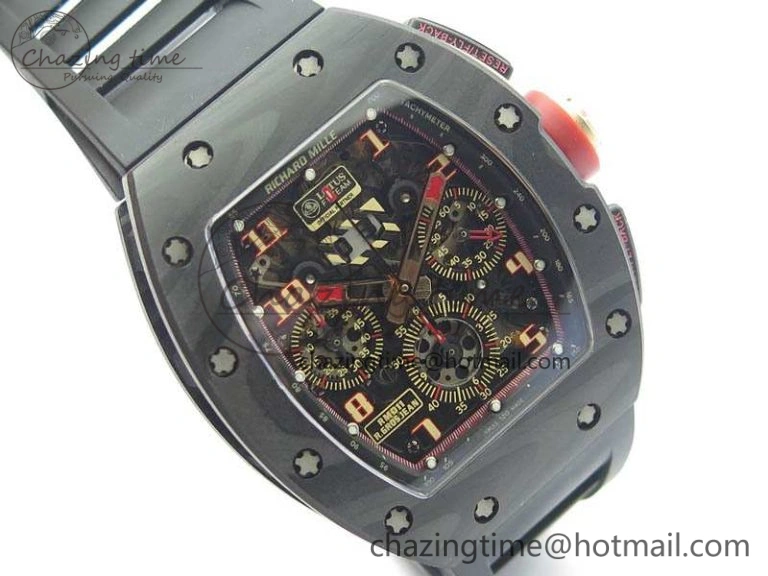 RM011 NTPT Lotus F1 Team RG Chrono KVF 1:1 Best Edition Skeleton Dial Red On Rubber Strap A Chic 9544