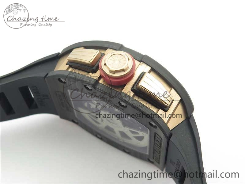 Durable RM011 RG Case Carbon Bezel Chronograph KVF 1:1 Best Edition Skeleton Dial Red RG on Black Rubber Strap A7750 V 9428