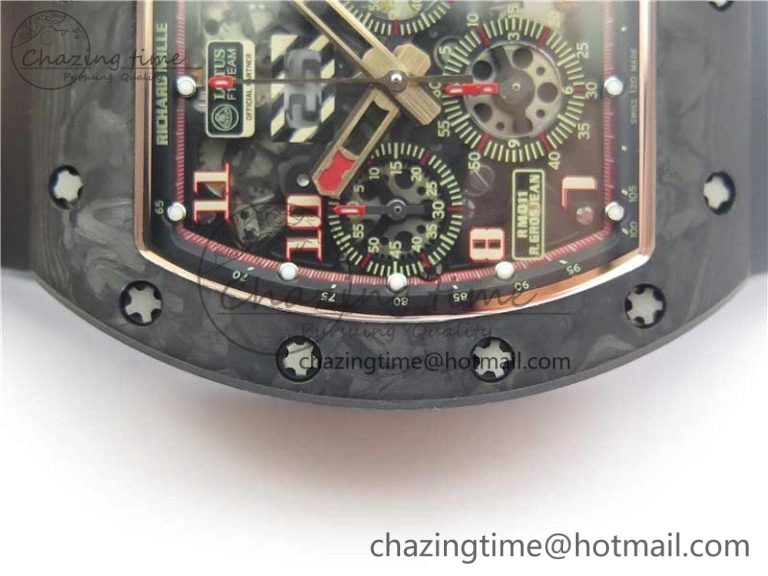 Durable RM011 RG Case Carbon Bezel Chronograph KVF 1:1 Best Edition Skeleton Dial Red RG on Black Rubber Strap A7750 V 9428