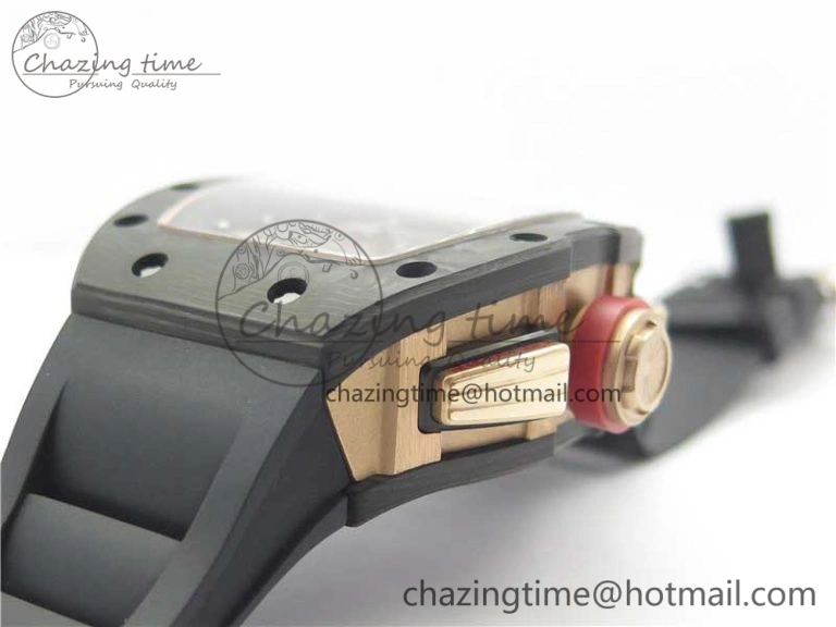 Durable RM011 RG Case Carbon Bezel Chronograph KVF 1:1 Best Edition Skeleton Dial Red RG on Black Rubber Strap A7750 V 9428