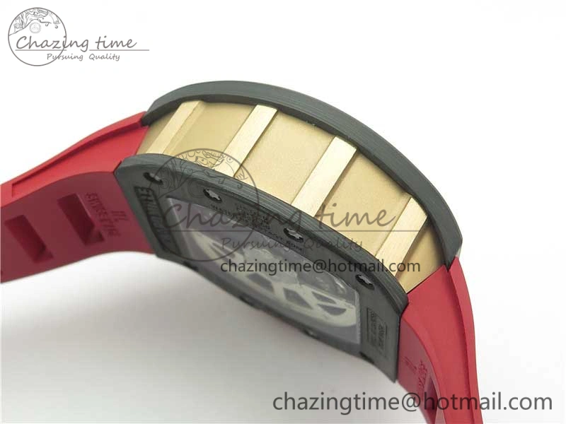 RM011 RG Case Carbon Bezel Chronograph KVF 1:1 Best Edition Skeleton Dial Red RG on Red Rubber Strap A7750 V WaterResistant 9425