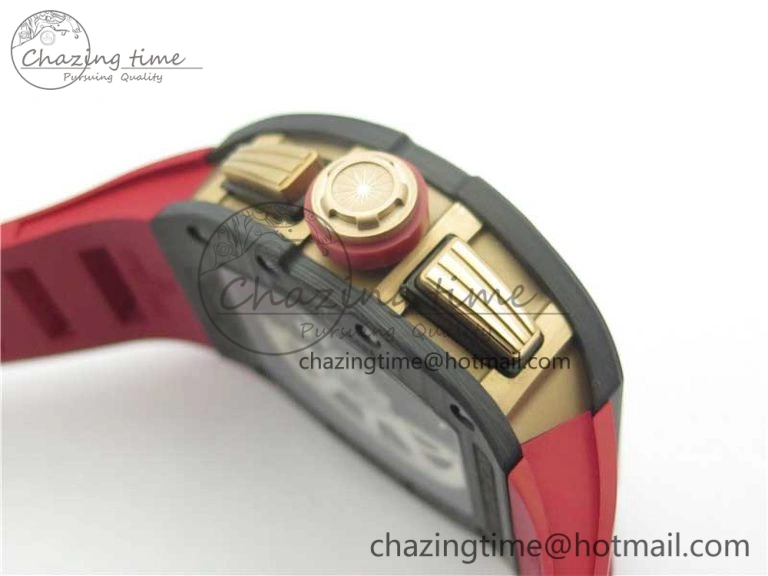 RM011 RG Case Carbon Bezel Chronograph KVF 1:1 Best Edition Skeleton Dial Red RG on Red Rubber Strap A7750 V WaterResistant 9425