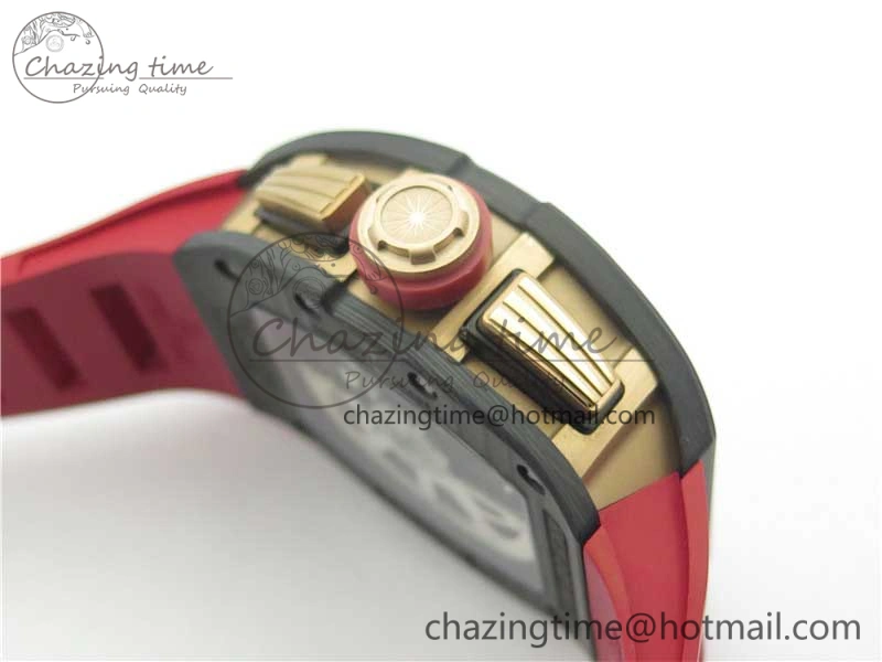 RM011 RG Case Carbon Bezel Chronograph KVF 1:1 Best Edition Skeleton Dial Red RG on Red Rubber Strap A7750 V WaterResistant 9425