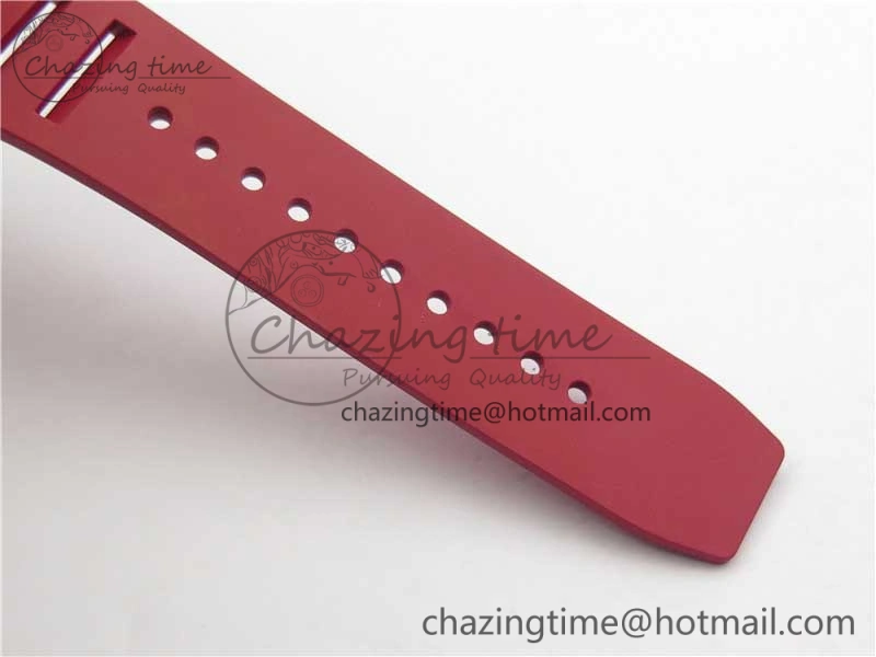 RM011 RG Case Carbon Bezel Chronograph KVF 1:1 Best Edition Skeleton Dial Red RG on Red Rubber Strap A7750 V WaterResistant 9425