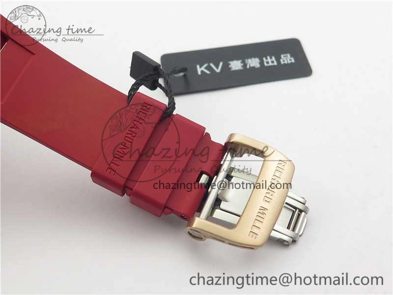 RM011 RG Case Carbon Bezel Chronograph KVF 1:1 Best Edition Skeleton Dial Red RG on Red Rubber Strap A7750 V WaterResistant 9425