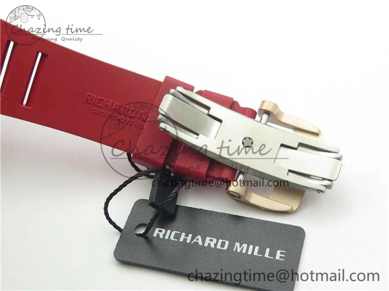 RM011 RG Case Carbon Bezel Chronograph KVF 1:1 Best Edition Skeleton Dial Red RG on Red Rubber Strap A7750 V WaterResistant 9425