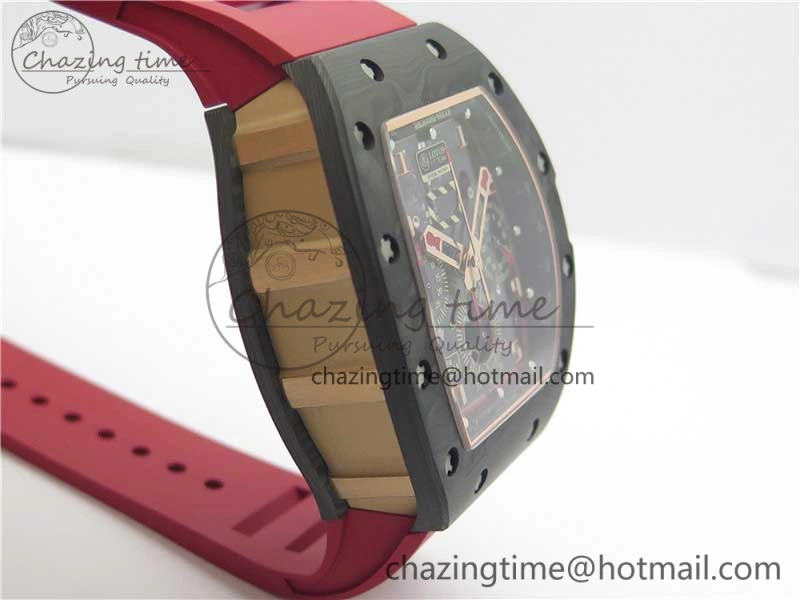 RM011 RG Case Carbon Bezel Chronograph KVF 1:1 Best Edition Skeleton Dial Red RG on Red Rubber Strap A7750 V WaterResistant 9425