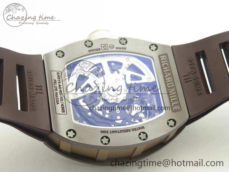 Stretchable RM011 RG Case Chrono KVF 1:1 Best Edition Black Ceramic Bezel Skeleton Dial On Black Rubber Strap A 9492