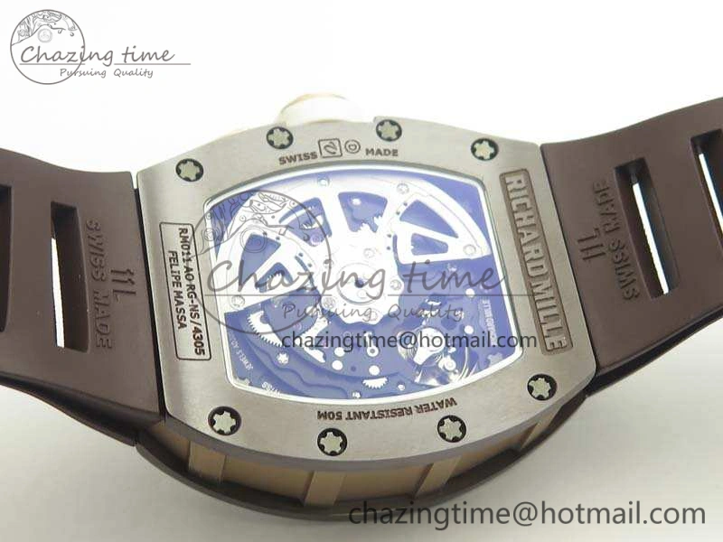 Stretchable RM011 RG Case Chrono KVF 1:1 Best Edition Black Ceramic Bezel Skeleton Dial On Black Rubber Strap A 9492
