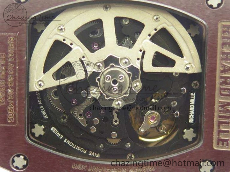 Stretchable RM011 RG Case Chrono KVF 1:1 Best Edition Black Ceramic Bezel Skeleton Dial On Black Rubber Strap A 9492