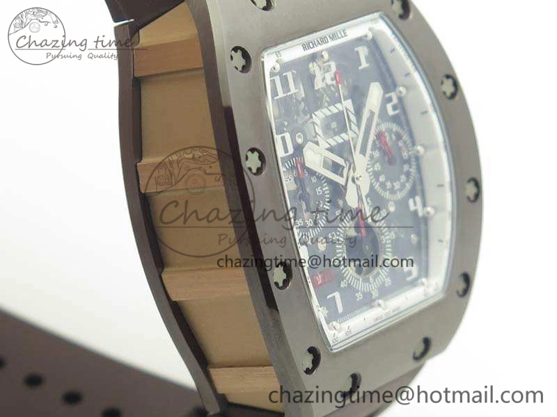 Stretchable RM011 RG Case Chrono KVF 1:1 Best Edition Black Ceramic Bezel Skeleton Dial On Black Rubber Strap A 9492