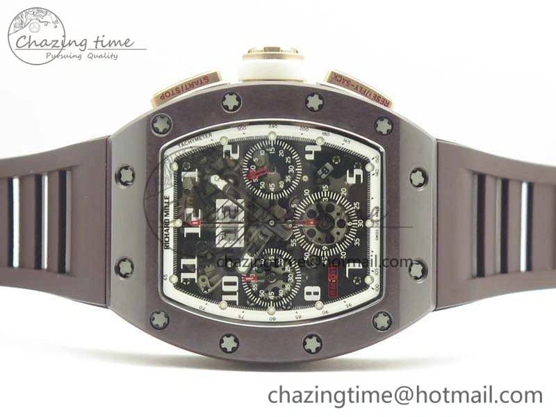 Stretchable RM011 RG Case Chrono KVF 1:1 Best Edition Black Ceramic Bezel Skeleton Dial On Black Rubber Strap A 9492