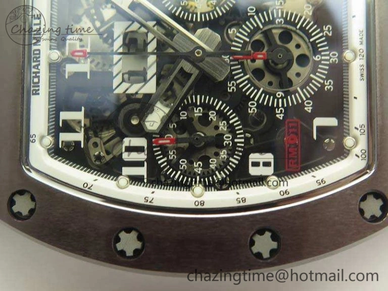 Stretchable RM011 RG Case Chrono KVF 1:1 Best Edition Black Ceramic Bezel Skeleton Dial On Black Rubber Strap A 9492