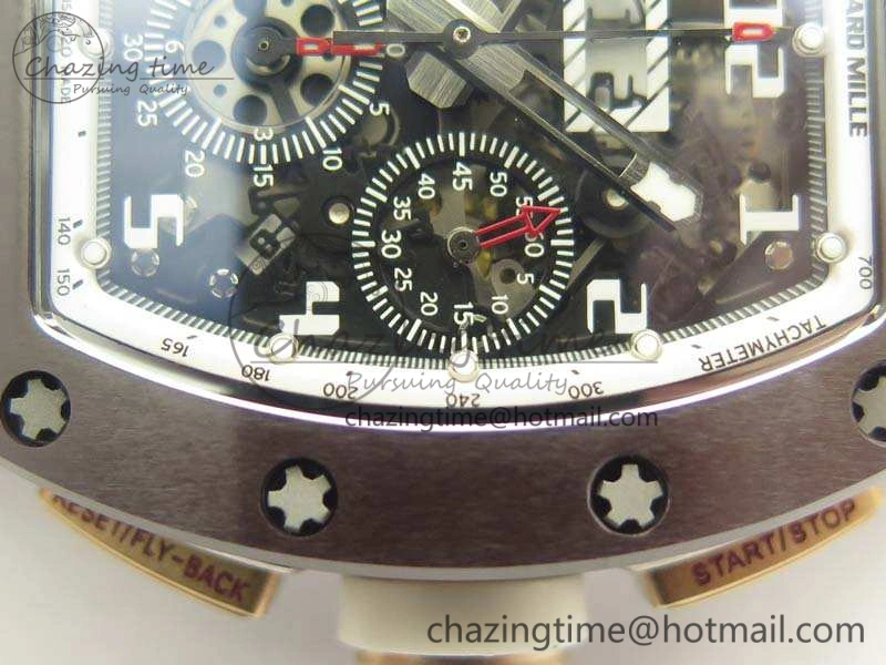 Stretchable RM011 RG Case Chrono KVF 1:1 Best Edition Black Ceramic Bezel Skeleton Dial On Black Rubber Strap A 9492