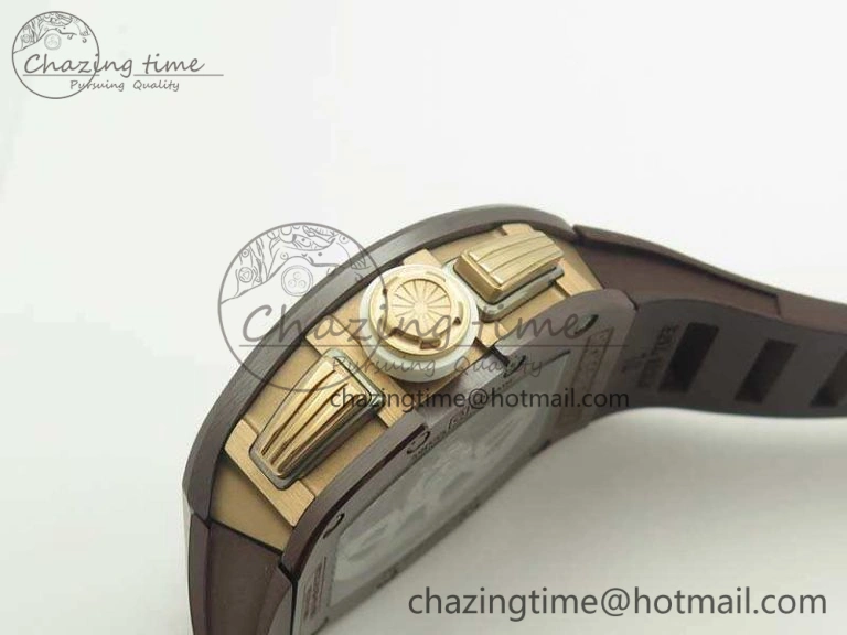 Stretchable RM011 RG Case Chrono KVF 1:1 Best Edition Black Ceramic Bezel Skeleton Dial On Black Rubber Strap A 9492