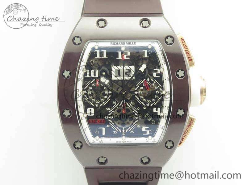 Stretchable RM011 RG Case Chrono KVF 1:1 Best Edition Black Ceramic Bezel Skeleton Dial On Black Rubber Strap A 9492