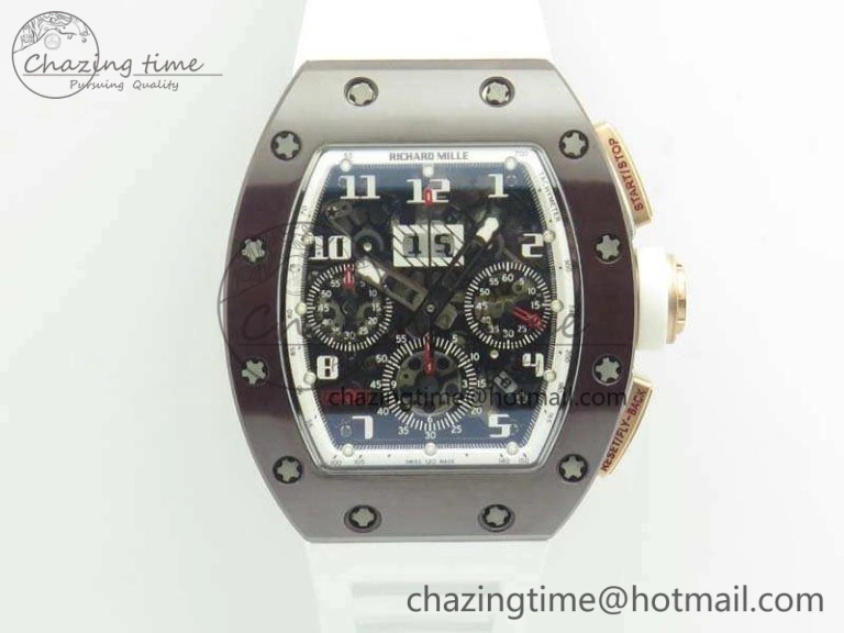 Lightweight RM011 RG Case Chrono KVF 1:1 Best Edition Black Ceramic Bezel Skeleton Dial On Rubber Strap A 9493