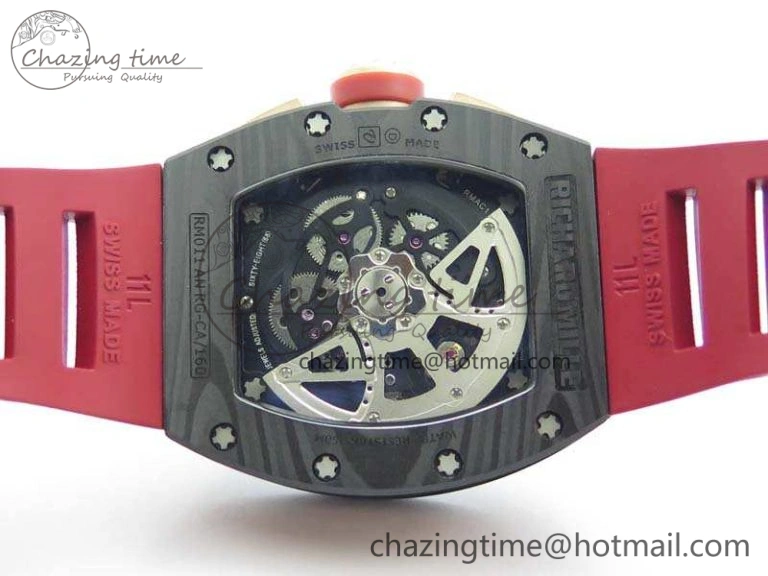 RM011 RG Case Chrono KVF 1:1 Best Edition Carbon Bezel Skeleton Dial On Rubber Strap A Attractive 9530