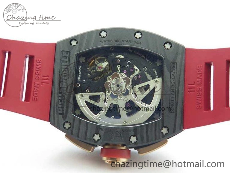 RM011 RG Case Chrono KVF 1:1 Best Edition Carbon Bezel Skeleton Dial On Rubber Strap A Attractive 9530