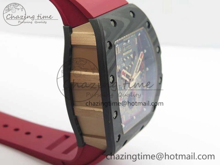 RM011 RG Case Chrono KVF 1:1 Best Edition Carbon Bezel Skeleton Dial On Rubber Strap A Attractive 9530
