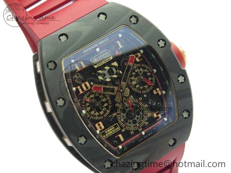 RM011 RG Case Chrono KVF 1:1 Best Edition Carbon Bezel Skeleton Dial On Rubber Strap A Attractive 9530
