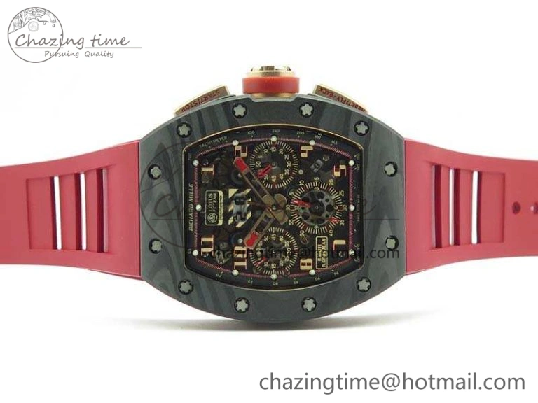 RM011 RG Case Chrono KVF 1:1 Best Edition Carbon Bezel Skeleton Dial On Rubber Strap A Attractive 9530