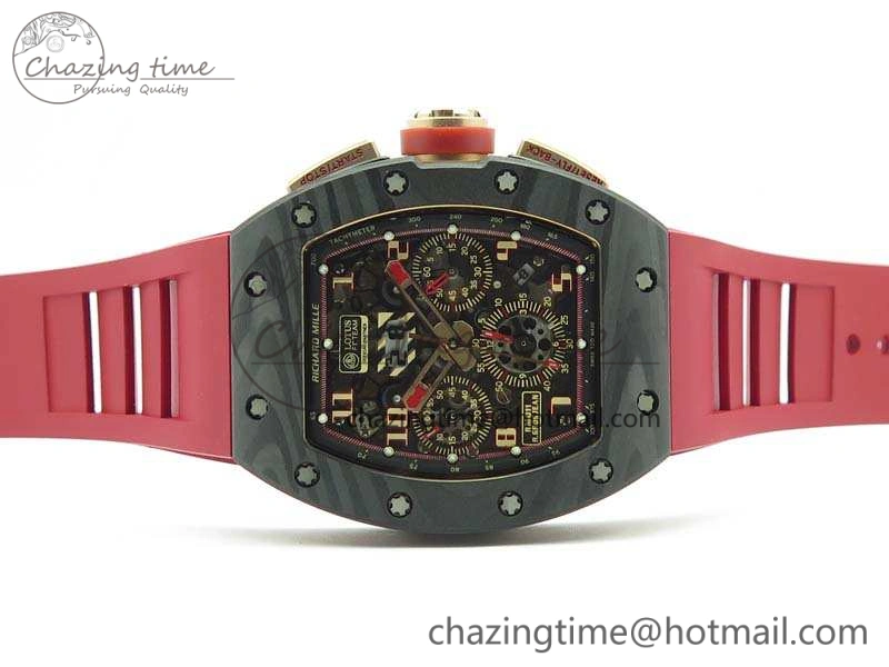 RM011 RG Case Chrono KVF 1:1 Best Edition Carbon Bezel Skeleton Dial On Rubber Strap A Attractive 9530